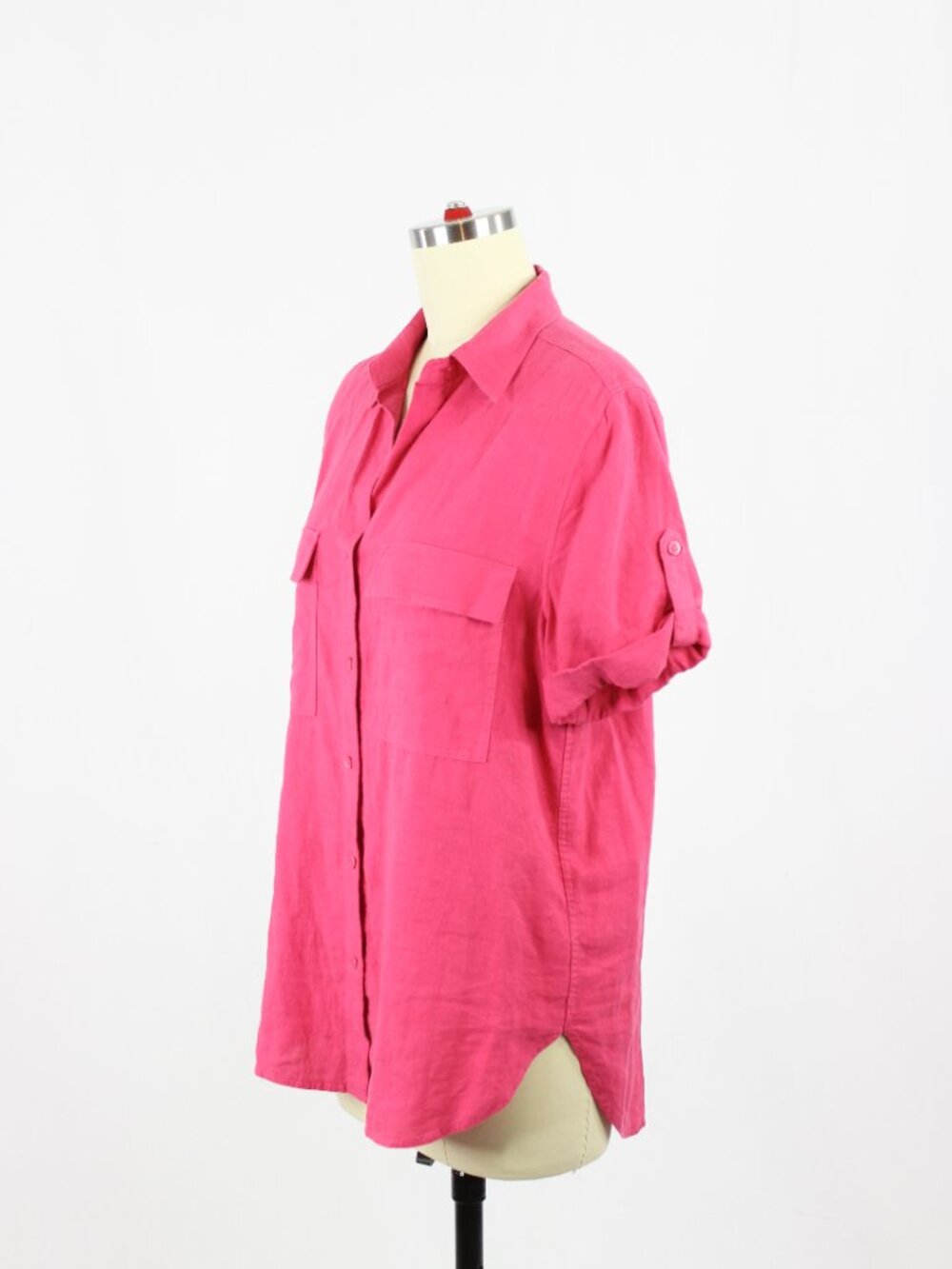 Aritzia BABATON Utility Pink Linen Short Sleeve Button Up Shirt Blouse, Size XS - Picture 4 of 16